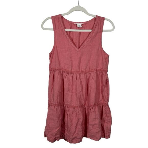 Lucky Brand Pink Linen Tiered Babydoll Mini Dress Small - Picture 2 of 12